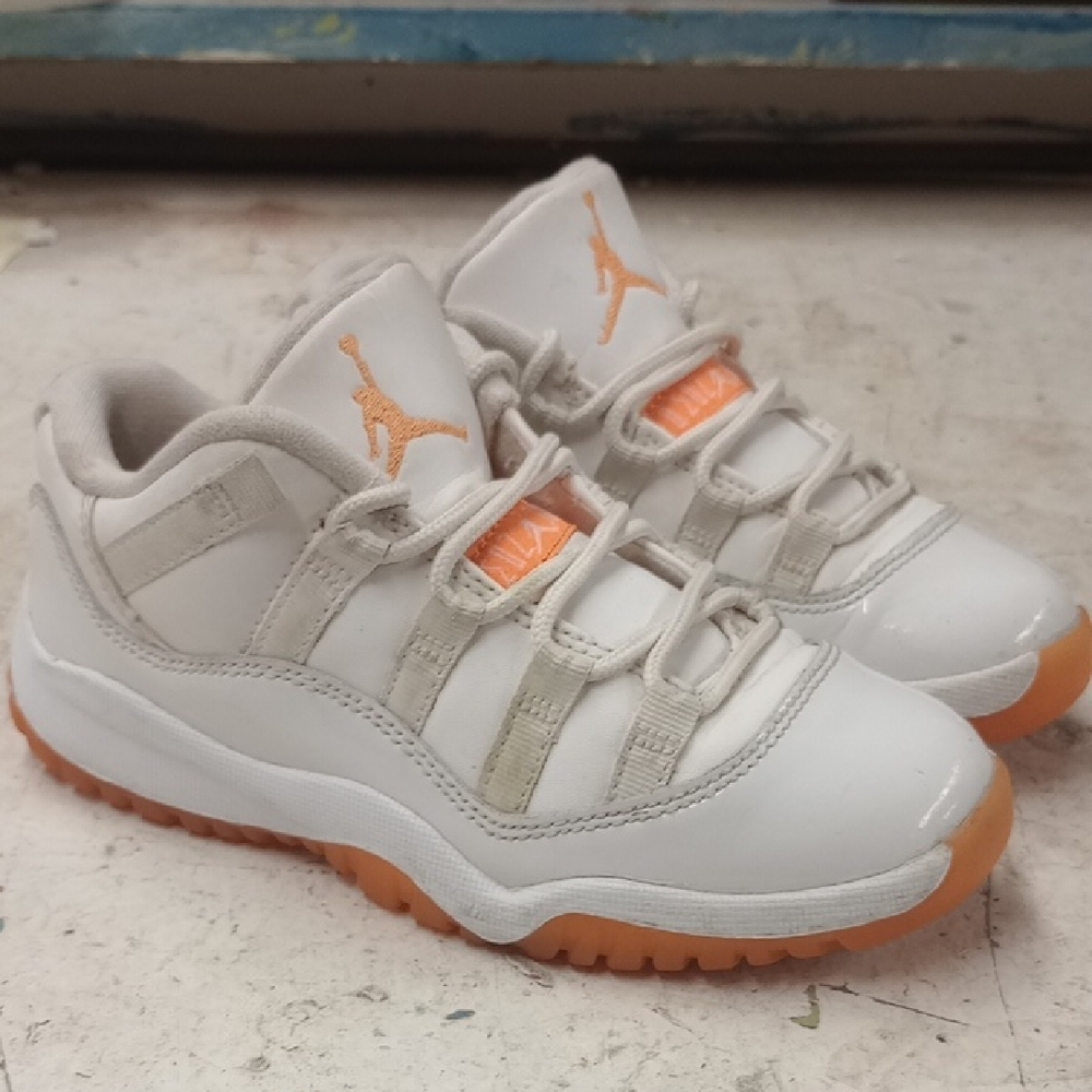 Jordan White and Orange Sneakers with Patent Leather